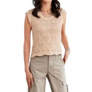 NEW ELAN cap sleeve crochet sweater in nude